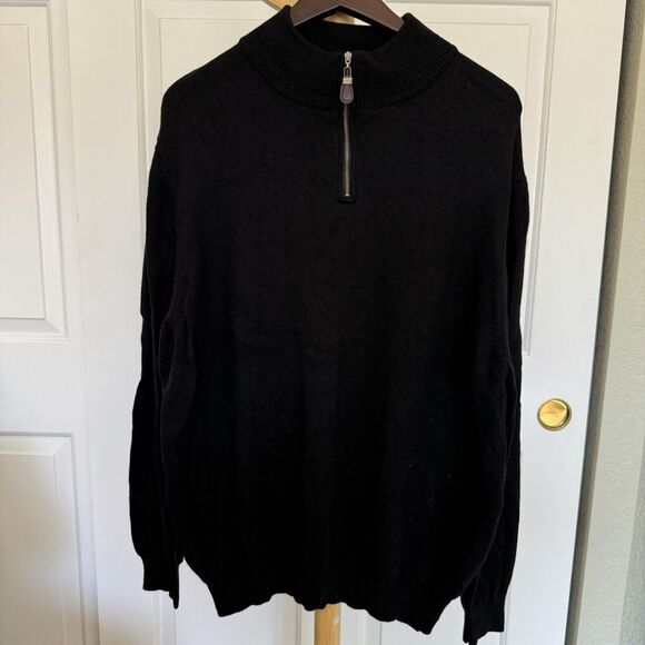 Viyella Men's Pullover EUC Size XL Black 100% Merino Wool Sweater 1/4 Zip Preppy